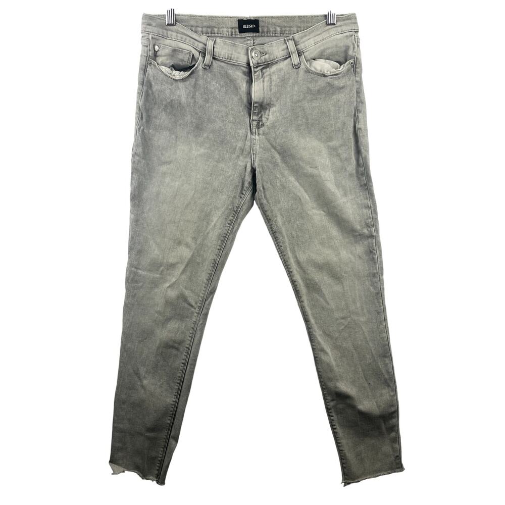 HUDSON Krista Super Skinny Ankle Jeans Washed Out Gray SIZE 32 Stretch Raw Hem
